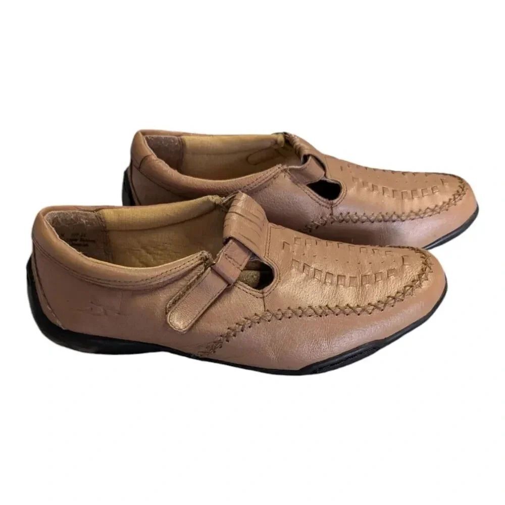 Dr. Scholls Womens E1P-2X Size 7.5 M Brown Leather Slip On Comfort Loafers